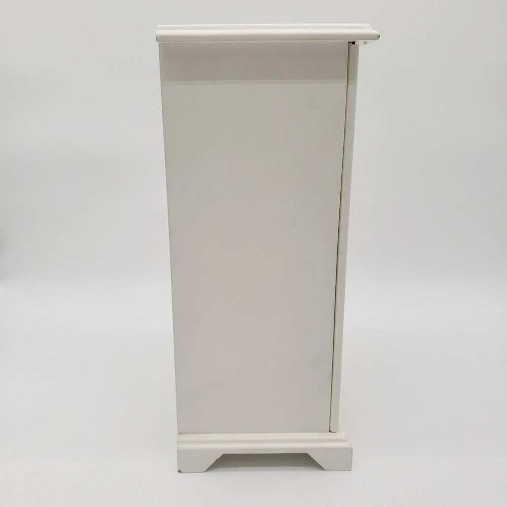 Vintage Shabby Chic White Floral Jewelry Armoire Rose Trinket Box Organizer